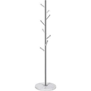 Silvery Coat Rack, Free-standing Coat Rack Tree with 8 Hooks, Marble Base